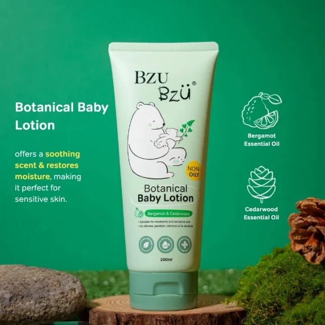 BZU BZU BOTANICAL BABY LOTION BERGAMOT & CEDARWOOD 200ML - Image 2