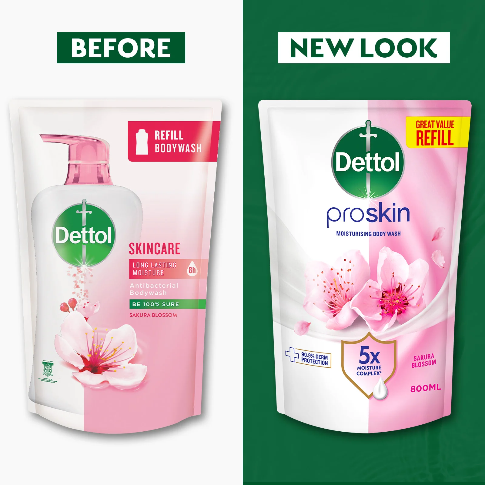DETTOL PROSKIN BODY WASH SAKURA BLOSSOM REFILL 800G - Image 3