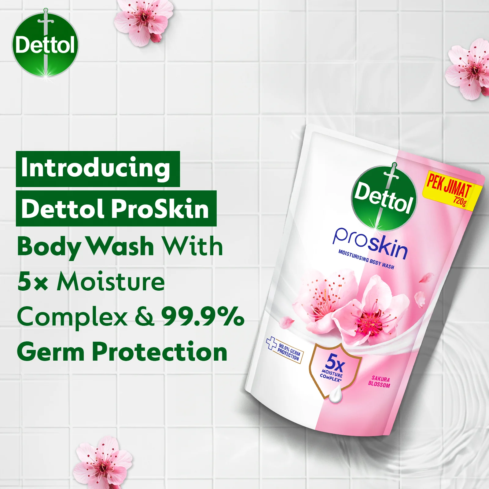 DETTOL PROSKIN BODY WASH SAKURA BLOSSOM REFILL 800G - Image 4