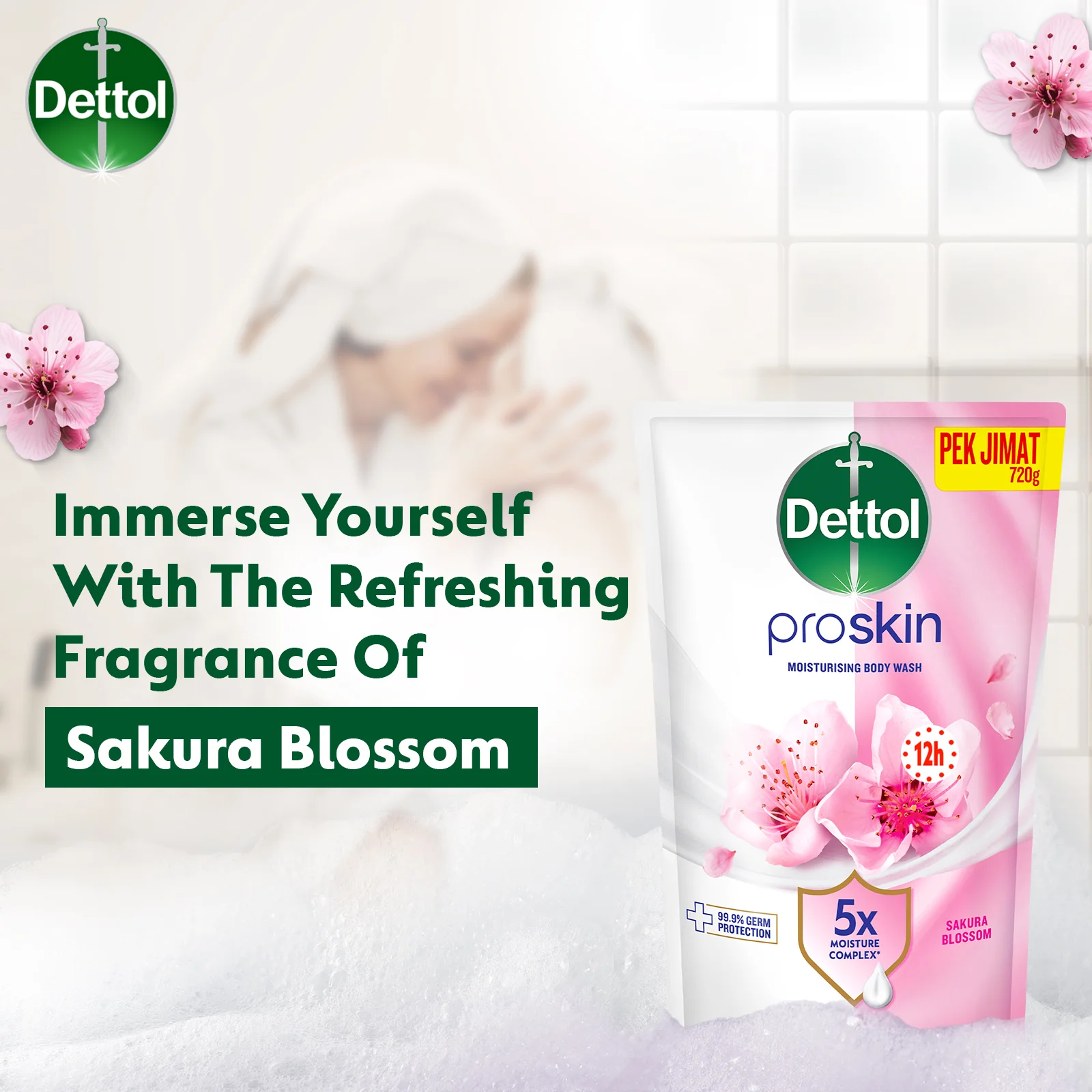 DETTOL PROSKIN BODY WASH SAKURA BLOSSOM REFILL 800G - Image 6