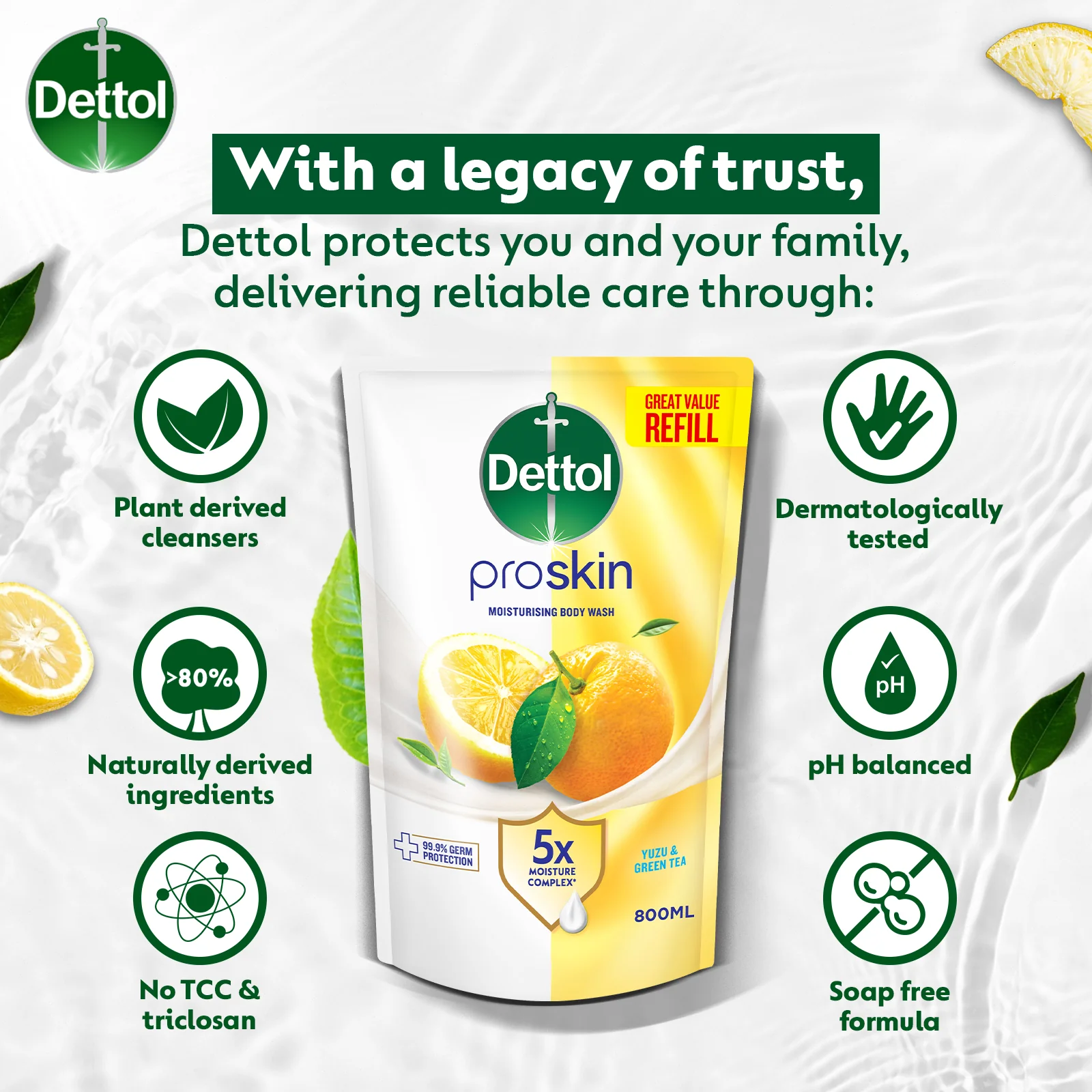 DETTOL SHOWER GEL GREEN TEA & BERGAMOT (VALUE REFILL) 720G - Image 7