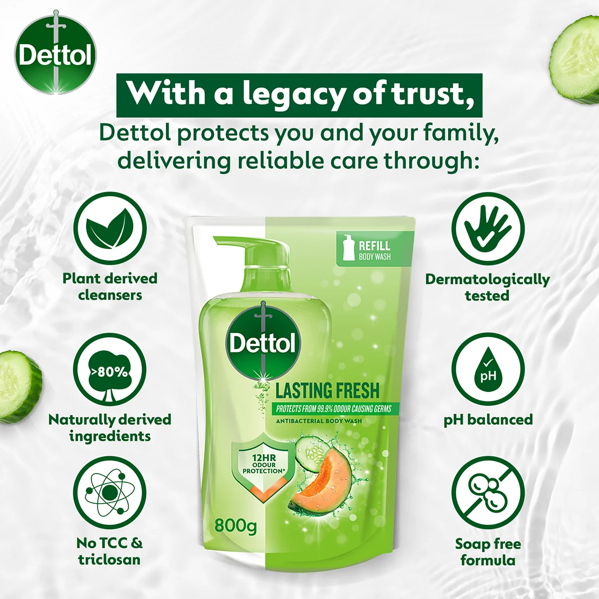 DETTOL SHOWER GEL LASTING FRESH (VALUE REFILL) 800G - Image 7