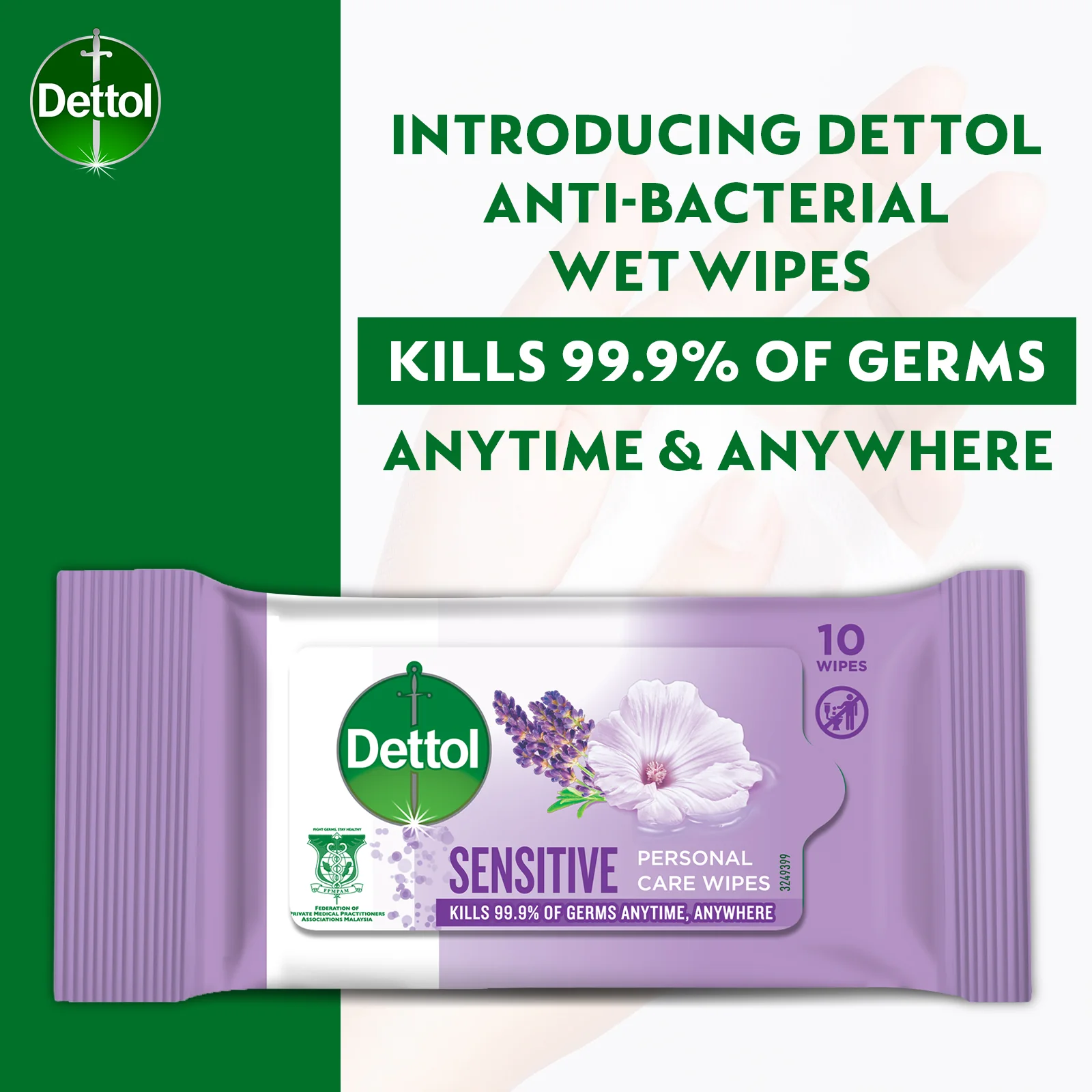 DETTOL WET WIPES SENSITIVE 10S