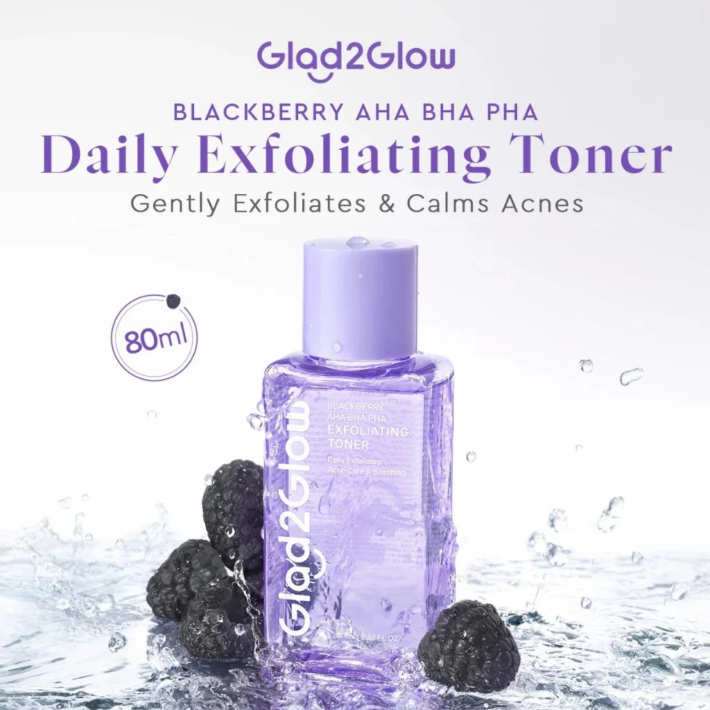 GLAD2GLOW BLACKBERRY AHA BHA PHA EXFOLIATING TONER 80ML - Image 2