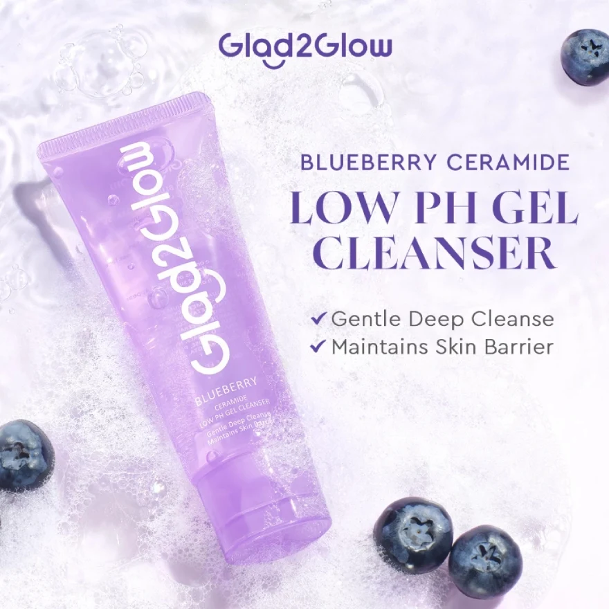 GLAD2GLOW BLUEBERRY CERAMIDE LOW PH GEL CLEANSER 70ML - Image 2