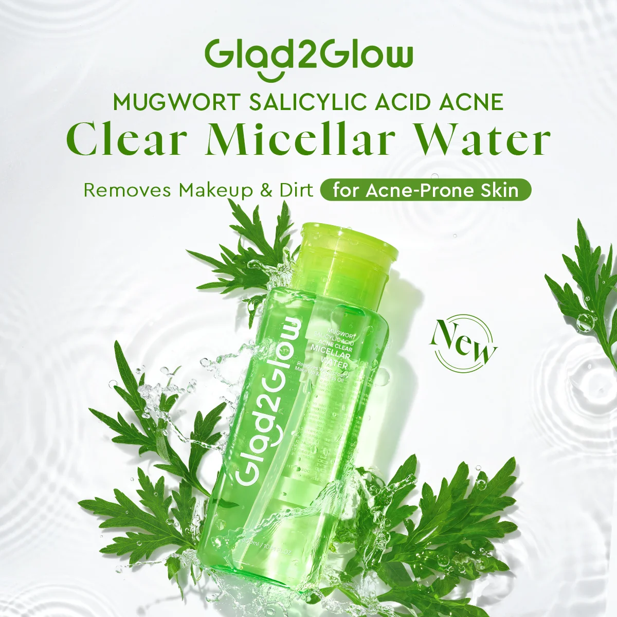 GLAD2GLOW MUGWORT SALICYLIC ACID ACNE CLEAR MICELLAR WATER 300ML - Image 5