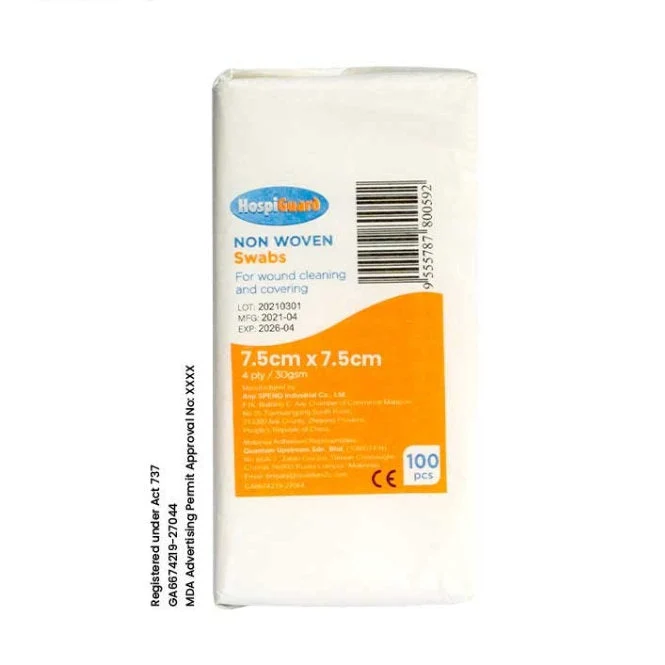 HOSPIGUARD NON WOVEN GAUZE SWAB 4PLY 7.5CMX7.5CM 100S