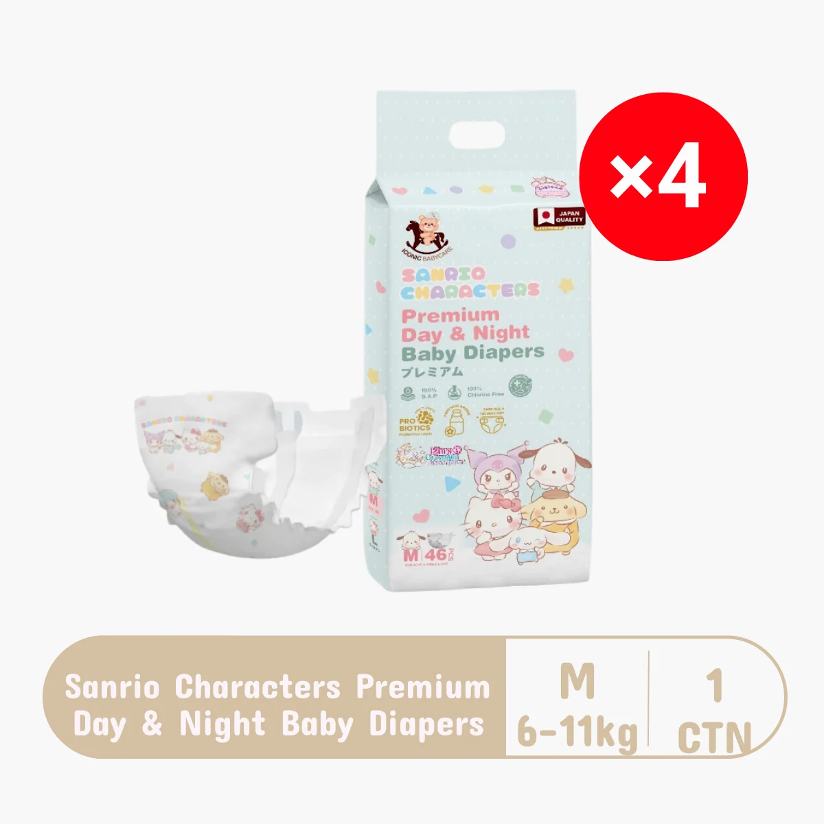 ICONIC X SANRIO PREMIUM BABY DIAPER M 46S × 4