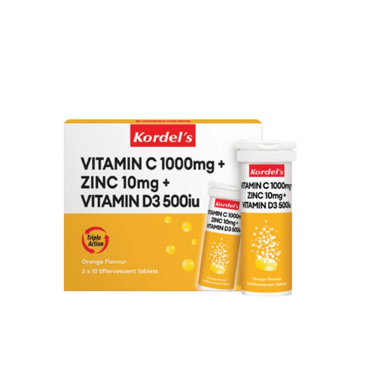 KORDELS VIT C 1000MG+ZINC10MG+VIT D3 500IU EFFERVESCENT ORANGE 30S