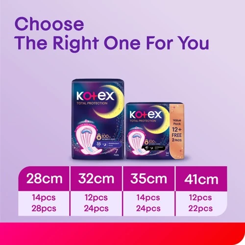 KOTEX TOTAL PROTECTION OVERNIGHT 35CM WING 22S+2S - Image 3
