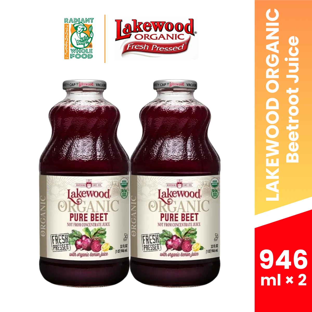 LAKEWOOD ORGANIC PURE BEET JUICE 946ML × 2