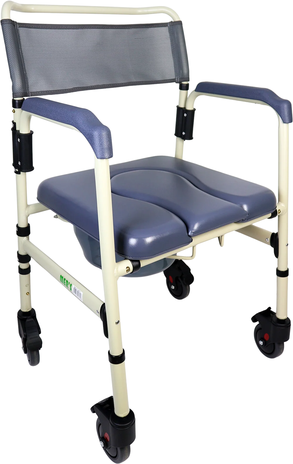 MERS ALUMINIUM COMMODE CHAIR WITH SOFT SEAT & WHEEL (CM700)
