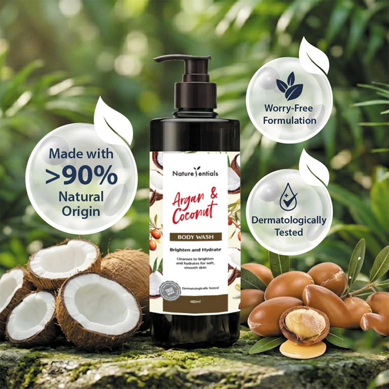 NATURESENTIALS BODY WASH ARGAN & COCONUT 480ML - Image 2