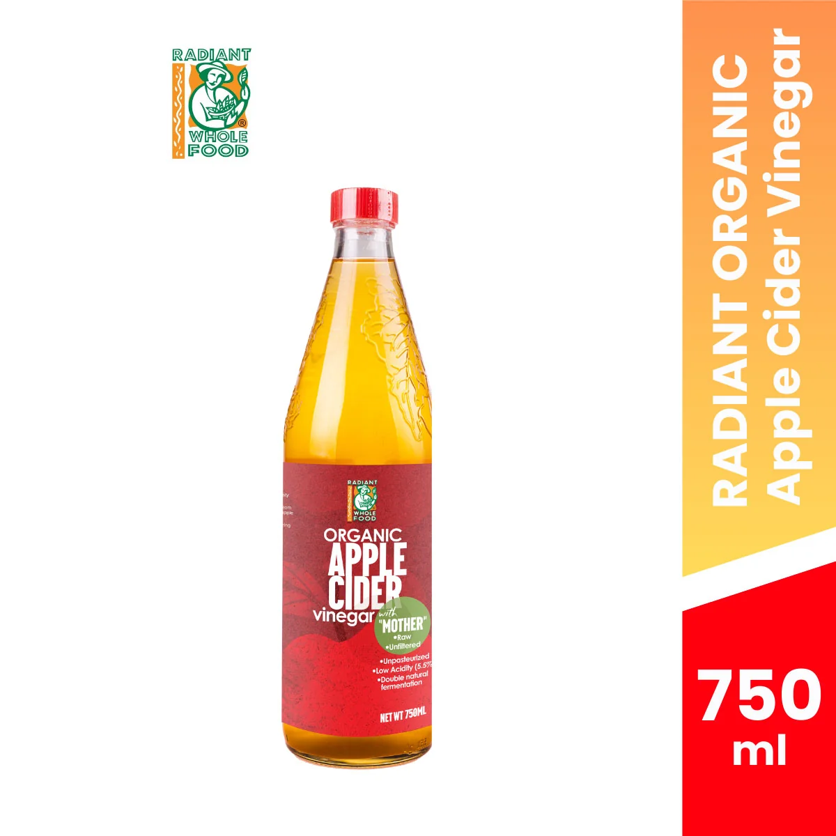 RADIANT ORGANIC APPLE CIDER VINEGAR 750ML