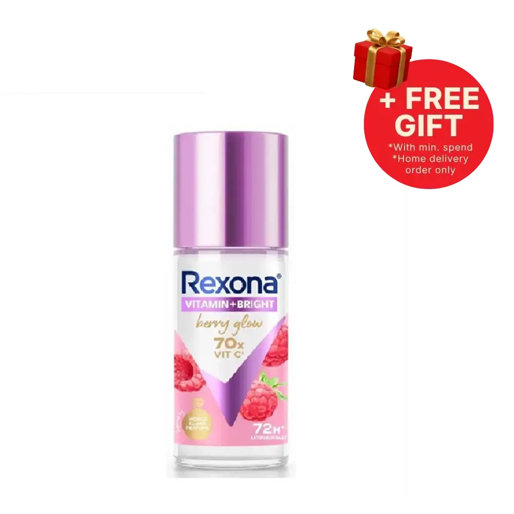 REXONA WOMEN DEODORANT ROLL ON VITAMIN + BRIGHT BERRY GLOW 45ML 2S