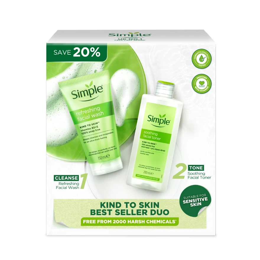 SIMPLE REFRESHING FACE WASH + SOOTHING FACIAL TONER VALUE PACK - Image 2
