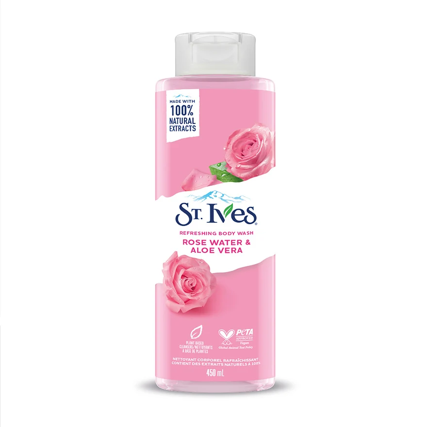 ST IVES BODY WASH ROSE WATER & ALOE VERA 450ML