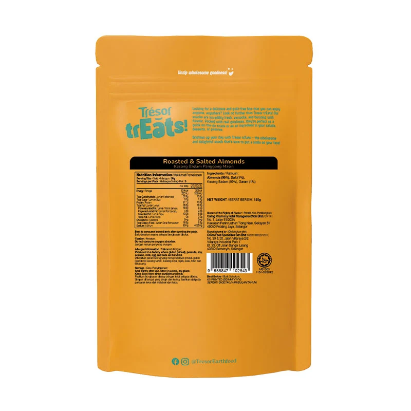 TRESOR TREATS ROASTED & SALTED ALMONDS 150G - Image 2