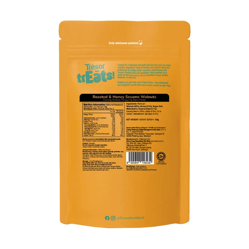 TRESOR TREATS ROASTED & HONEY SESAME WALNUTS 130G - Image 2