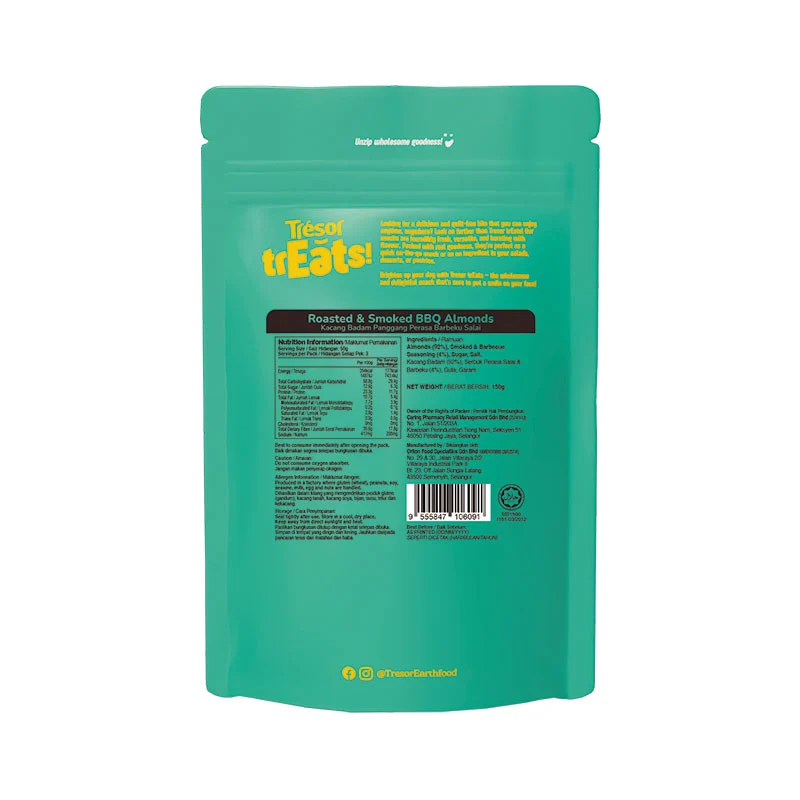 TRESOR TREATS ROASTED & SMOKED BBQ ALMONDS 150G - Image 2