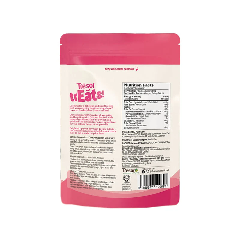 TRESOR TREATS DRIED CRANBERRIES 150G - Image 2