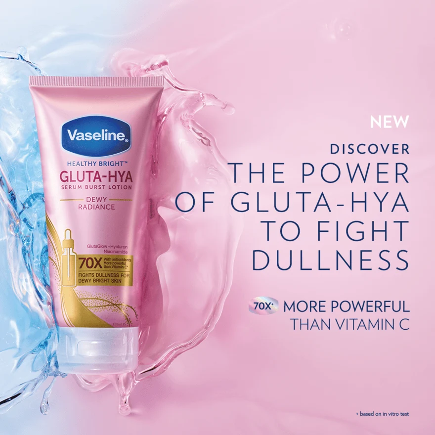 VASELINE HEALTHY BRIGHT GLUTA-HYA DEWY RADIANCE SERUM B/LOTION 70ML - Image 3